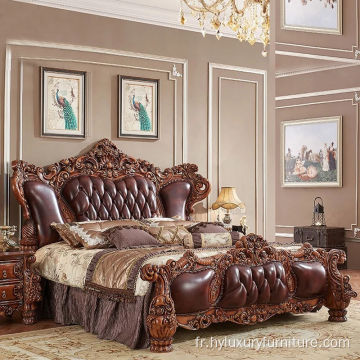 Meubles de chambre à coucher de luxe antique lit king size en bois